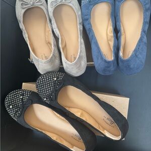 3 pairs!! Bass Women's Ballet Flats - Black, Gray, and Blue